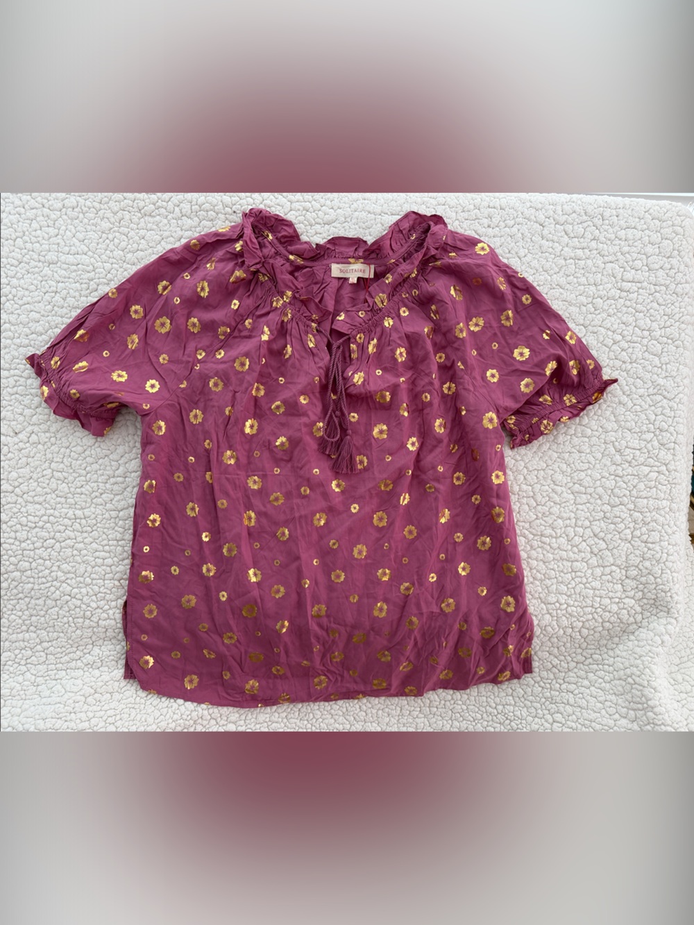 Solitaire XL Plum Blouse with Gold Floral Foil
